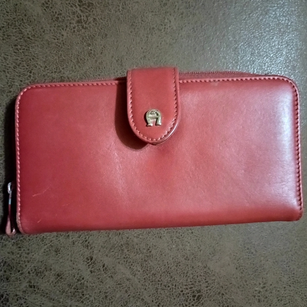 Aigner red genuine leather wallet.